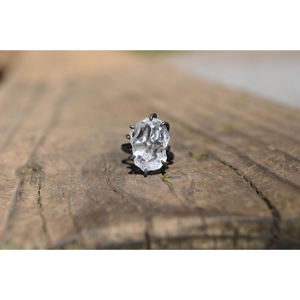Damaged Raw Quartz Engagement Ring: Uncut Lake County Diamond, Sterling Silver